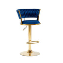 Rowan 2x Height Adjustable Swivel Bar Stool Velvet Golden Base Barstools Chairs Padded Seat - Blue