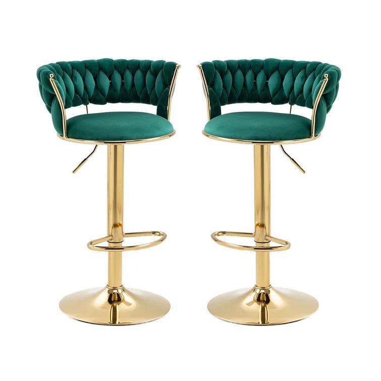 Green Velvet Seat Kitchen Breakfast Bar Stools Counter Height Barstools with Back Cushioned Chairs for Home Bar x2