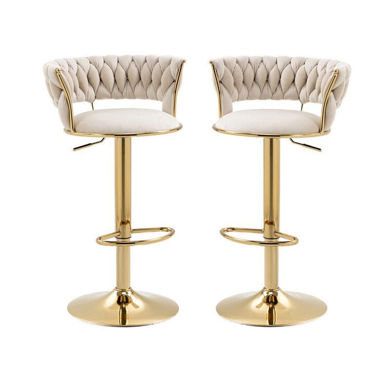 Ivory Velvet Seat Kitchen Breakfast Bar Stools Counter Height Barstools with Back Cushioned Chairs for Home Bar x2