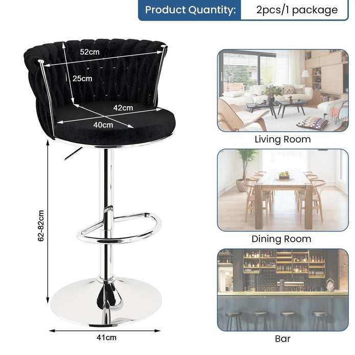 Corbyn Velvet Swivel Counter Stools – Black – Set of 2