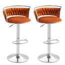 Atlas SERENITà Silver Swivel Upholstered Velvet Adjustable Height Counter Stool with Metal Frame Orange (Set of 2)
