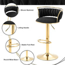Valentina Velvet Swivel Bar Stool – Black with Gold Base – Set of 2