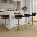 Valentina Velvet Swivel Bar Stool – Coffee with Gold Base – Set of 2