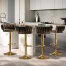 Valentina Velvet Swivel Bar Stool – Coffee with Gold Base – Set of 2