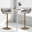 Valentina Velvet Swivel Bar Stool – Grey with Gold Base – Set of 2
