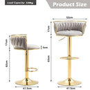 Valentina Velvet Swivel Bar Stool – Grey with Gold Base – Set of 2
