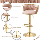 Valentina Velvet Swivel Counter Stool – Pink with Gold Base – Set of 2