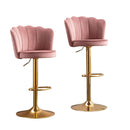 Atlas SERENITà Swivel Bar Stools Bar Height Set of 2 Adjustable Upholstered Counter Barstool Velvet Bar Chairs with Back/Gold Base for Kitchen Island/Bar/Cafe - Pink