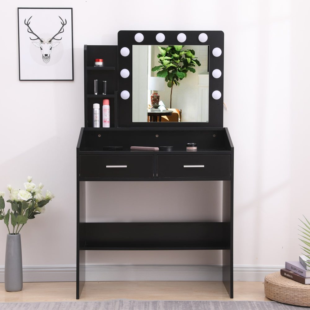 Diana Vanity Set with Lighted Mirror – Black