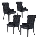 Arlo 4X French Provincial Dining Chair Ring Studded Velvet Rubberwood Leg LISSE BLACK