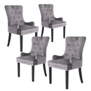 Arlo 4X French Provincial Dining Chair Ring Studded Velvet Rubberwood Leg LISSE GREY