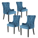 Arlo 4X French Provincial Dining Chair Ring Studded Velvet Rubberwood Leg LISSE NAVY BLUE