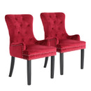 Arlo 2X French Provincial Dining Chair Ring Studded Velvet Rubberwood Leg LISSE BORDEAUX RED