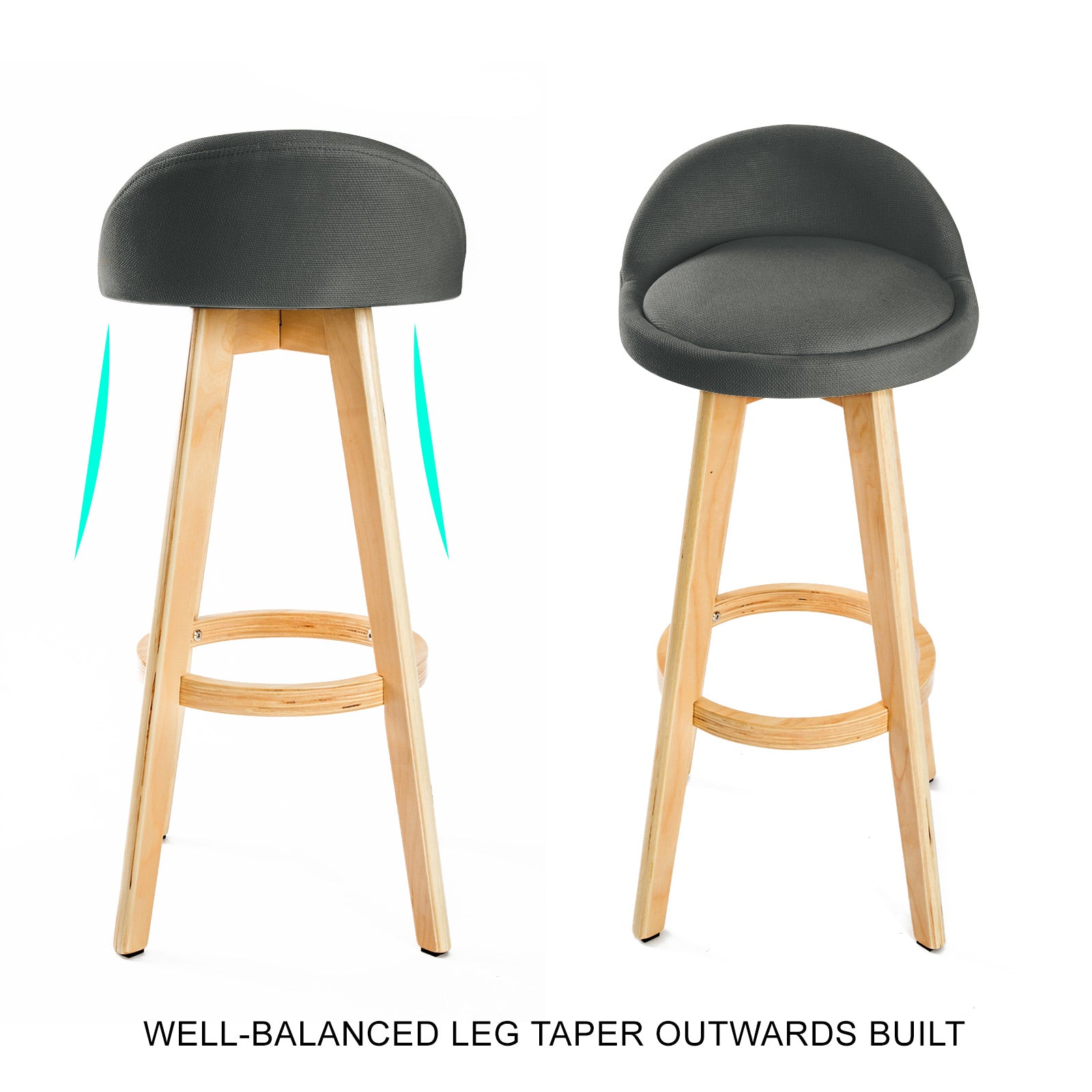Leila Wooden Bar Stools – Grey – Set of 4