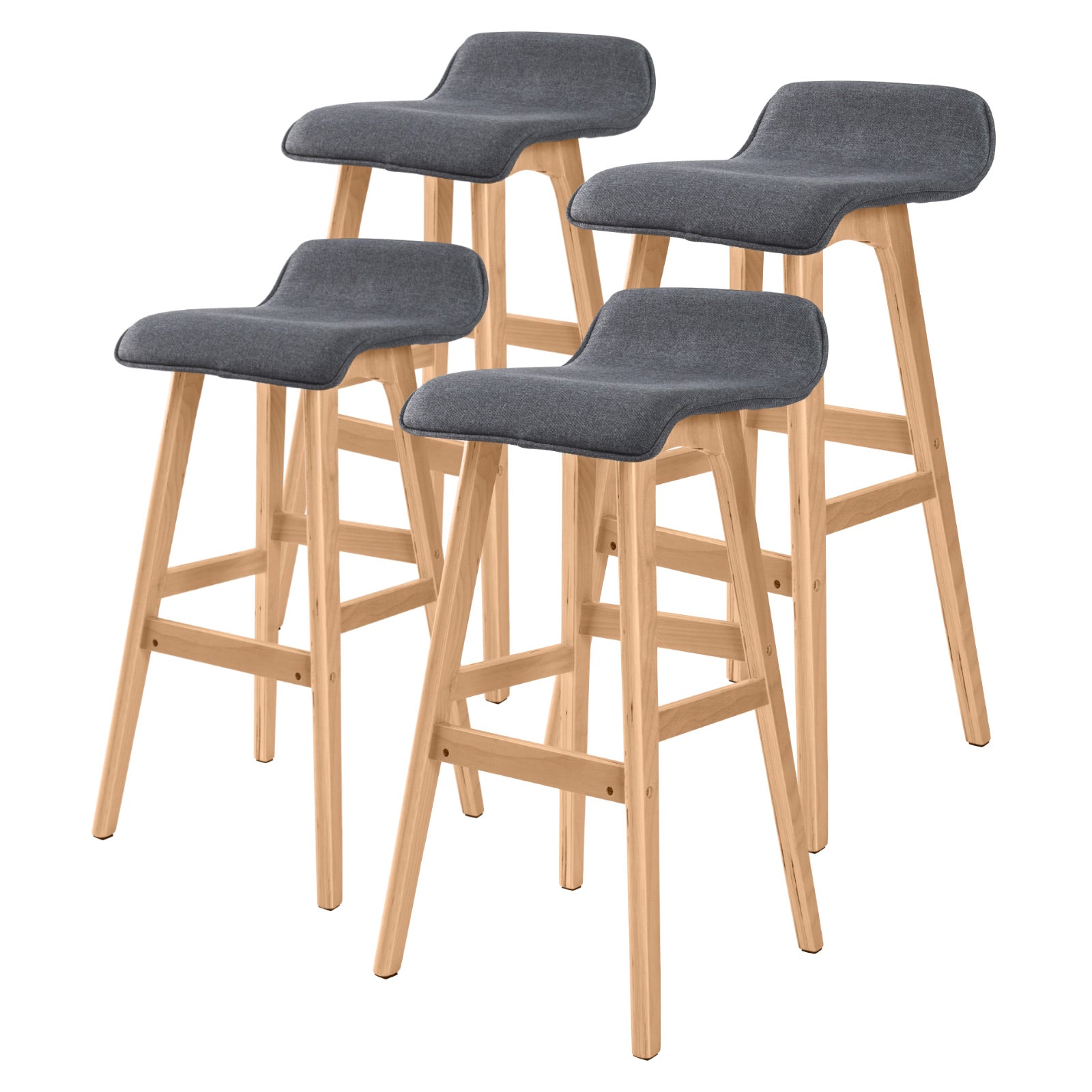 Nova 4X Wooden Bar Stool Dining Chair Fabric SOPHIA 74cm GREY