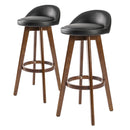 Atlas 2X Wooden Bar Stool Dining Chair Leather LEILA 72cm BLACK BROWN