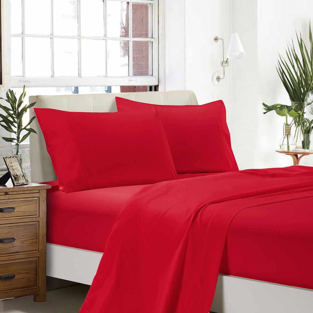 Nova 1000TC Ultra Soft Bed Red Flat & Fitted Sheet Set – King