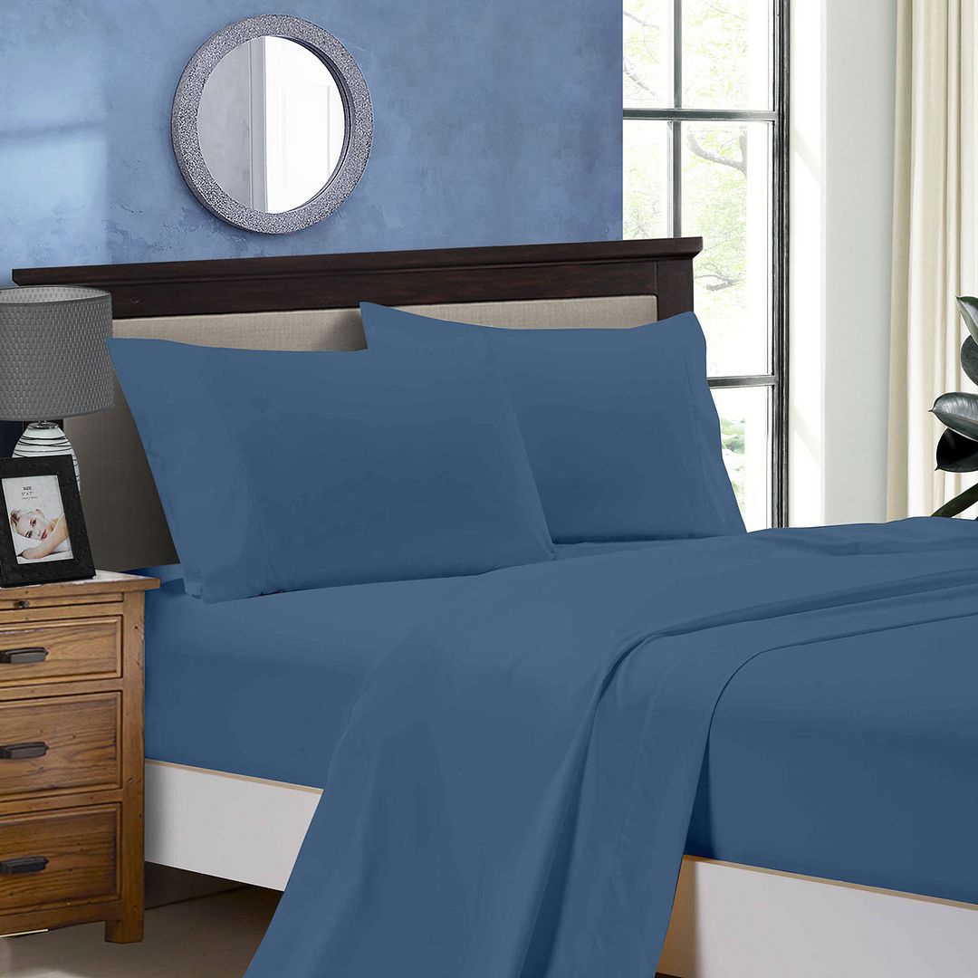 Cove 1000TC Bed Soft Flat & Fitted Sheet Set Greyish Blue – King