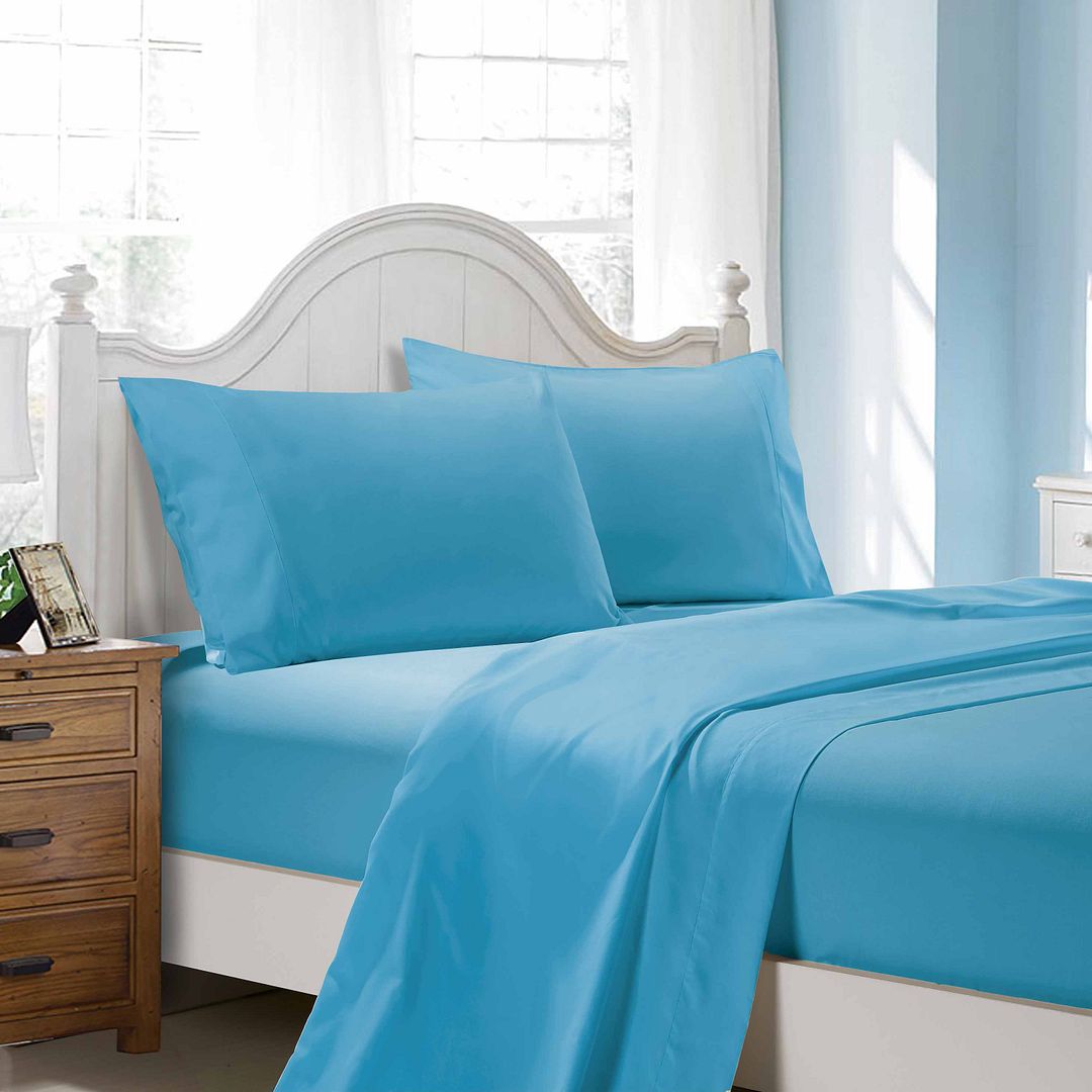 Cove 1000TC Ultra Soft Bed Light Blue Flat & Fitted Sheet Set – King Single