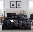 Tufted Textured Jacquard Black Duvet Quilt Cover Set – Super King