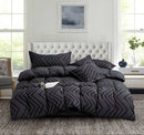 Tufted Boho Wave Jacquard Black Duvet Quilt Cover Set – Queen