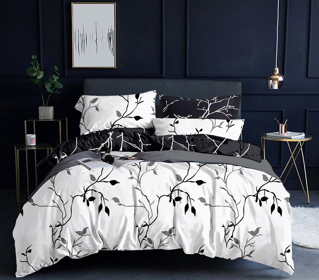Tree Reversible White Duvet Quilt Cover Set – Double