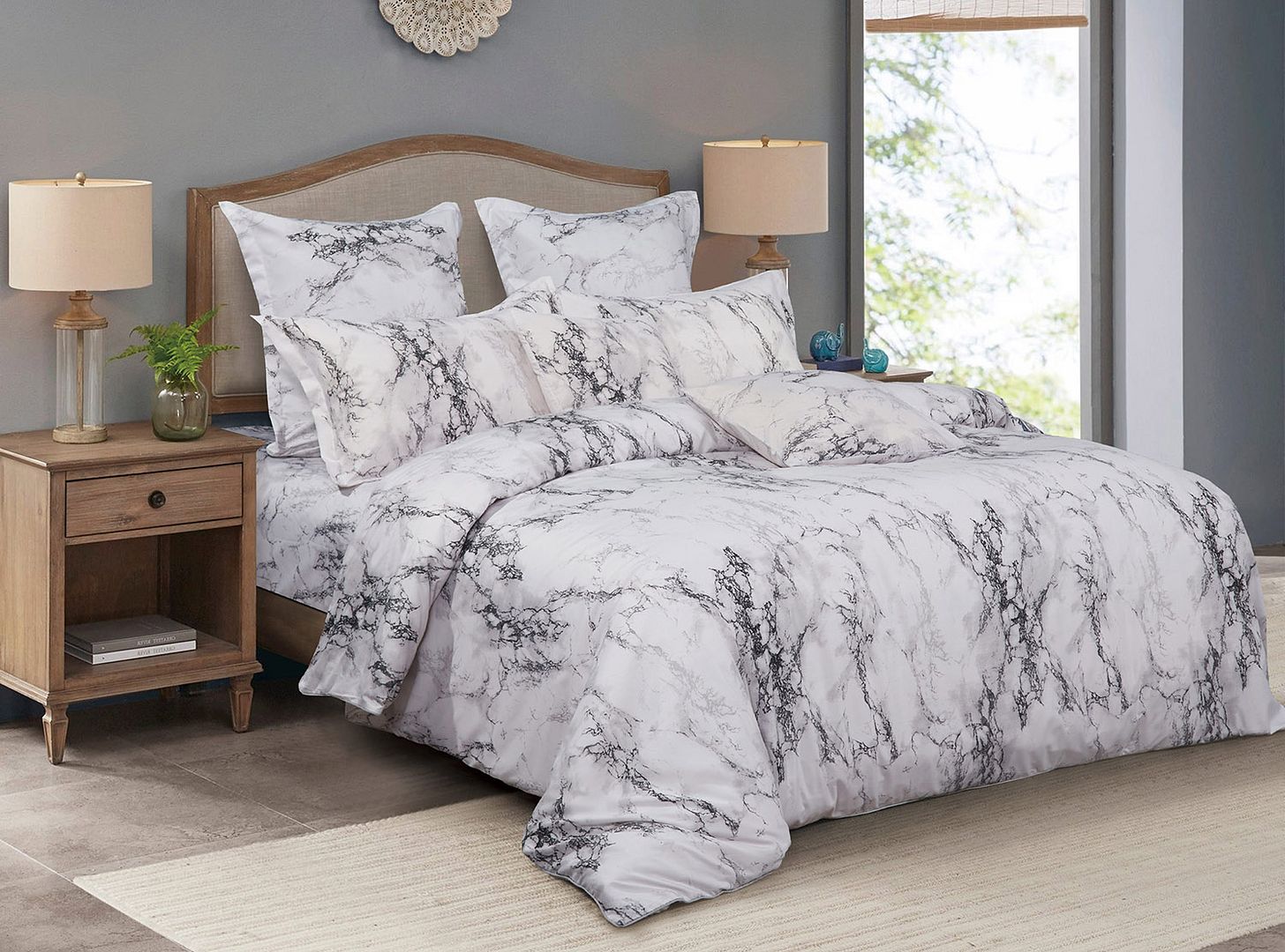 Linden Marble Print Quilt Cover Set – Queen