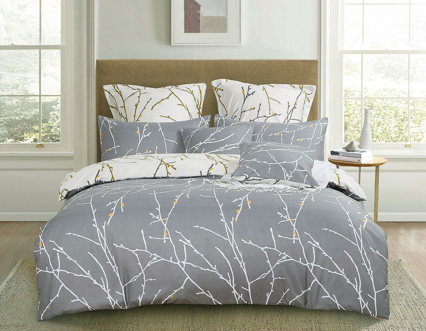Tree Reversible Grey Duvet Quilt Cover Set – Queen