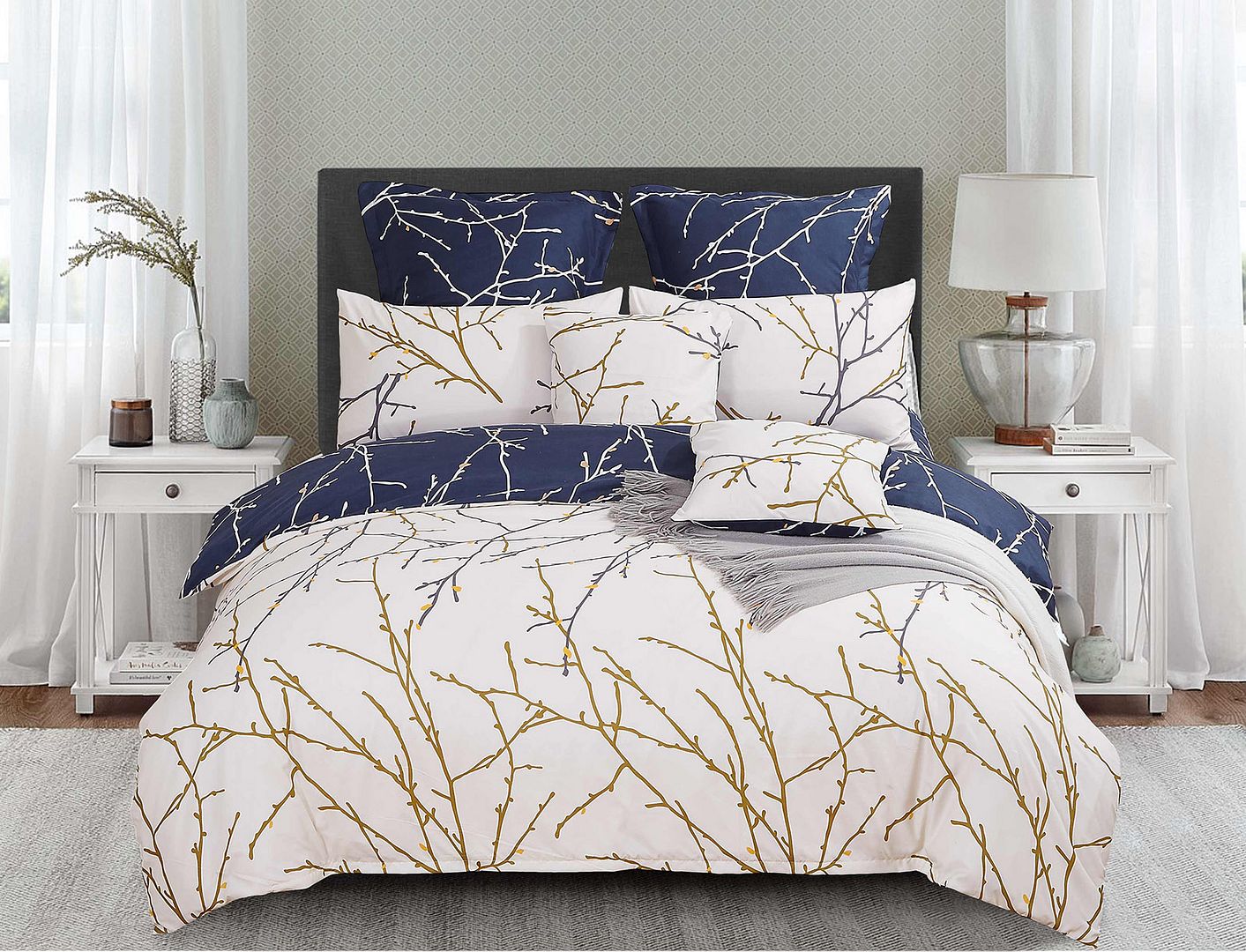 Arbora Reversible Quilt Cover Set – Blue – Queen