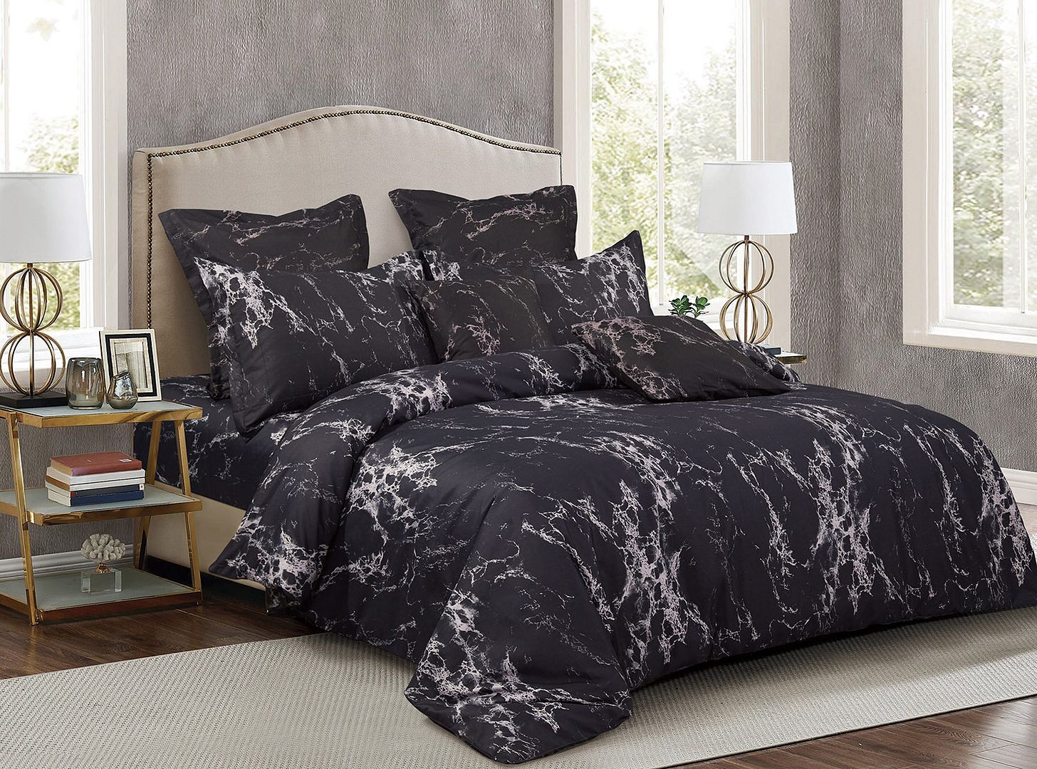 Meridian Duvet Quilt Cover Set – Black Marble – Super King