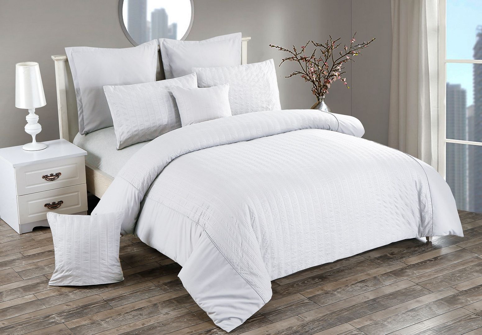 Avalon Seersucker Quilt Cover Set – White – Double