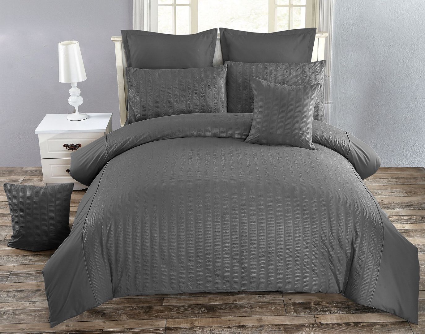 Seersucker Charcoal Duvet Quilt Cover Set – Double