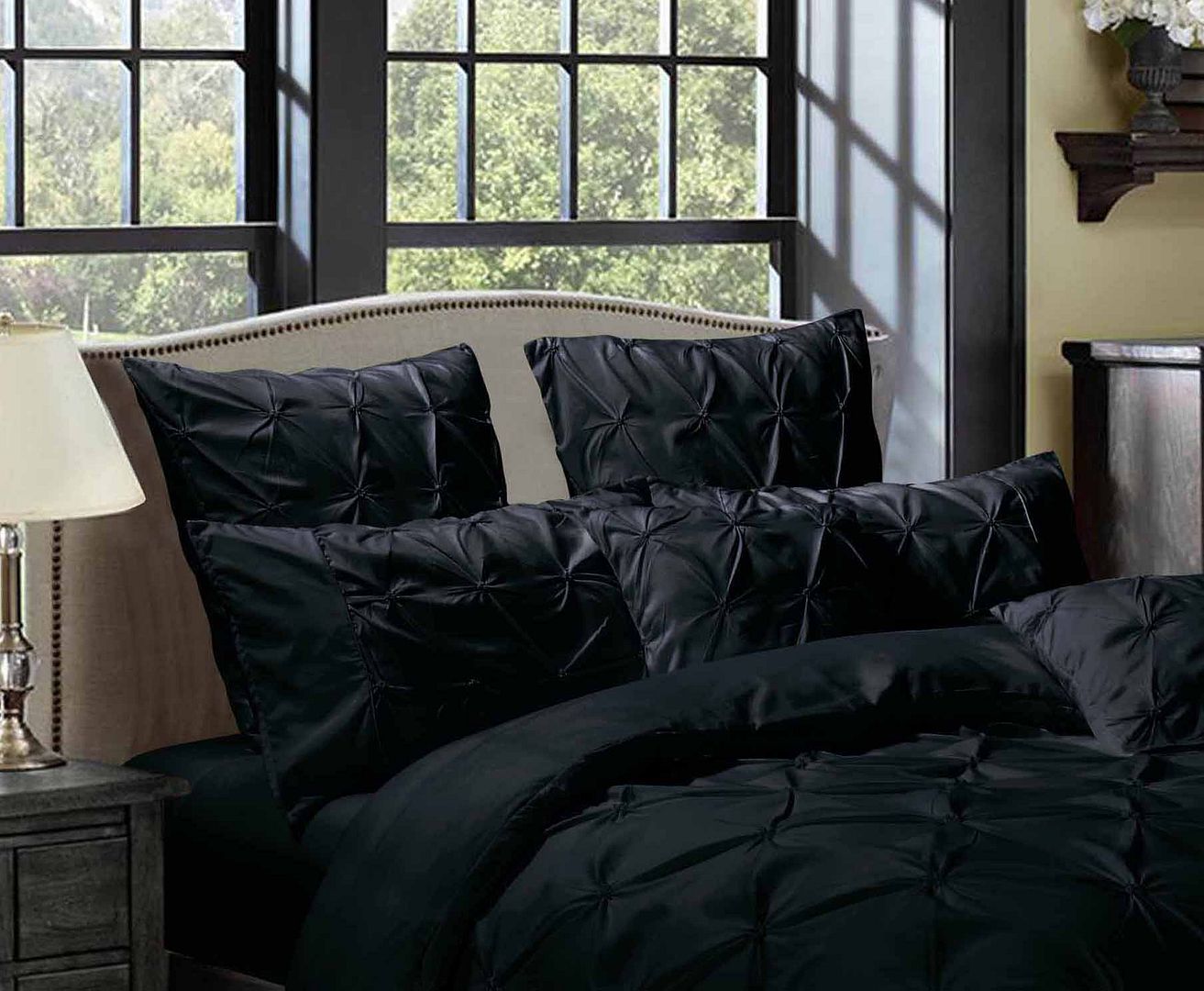 Valdora Diamond Pintuck European Pillowcases – Black – Set of 2