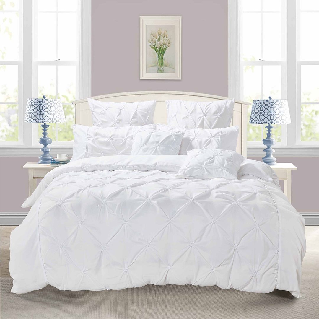 Valdora Diamond Pintuck Quilt Cover Set – White – King