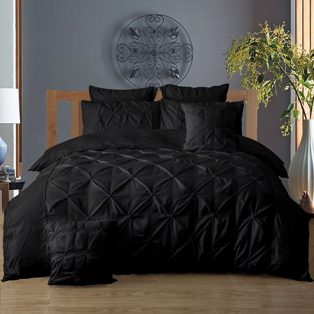 Valdora Diamond Pintuck Quilt Cover Set – Black – King