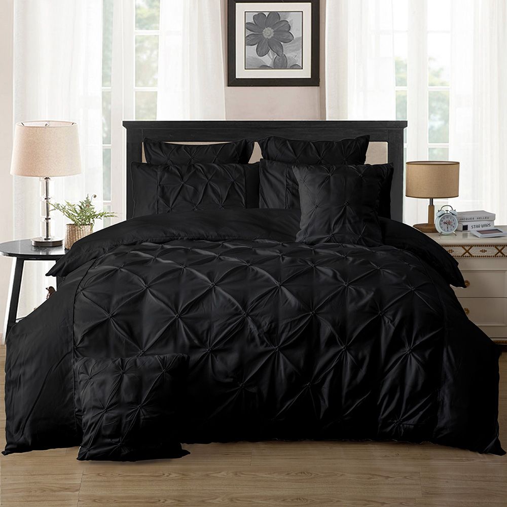 Diamond Pintuck Black Duvet Quilt Cover Set – Queen