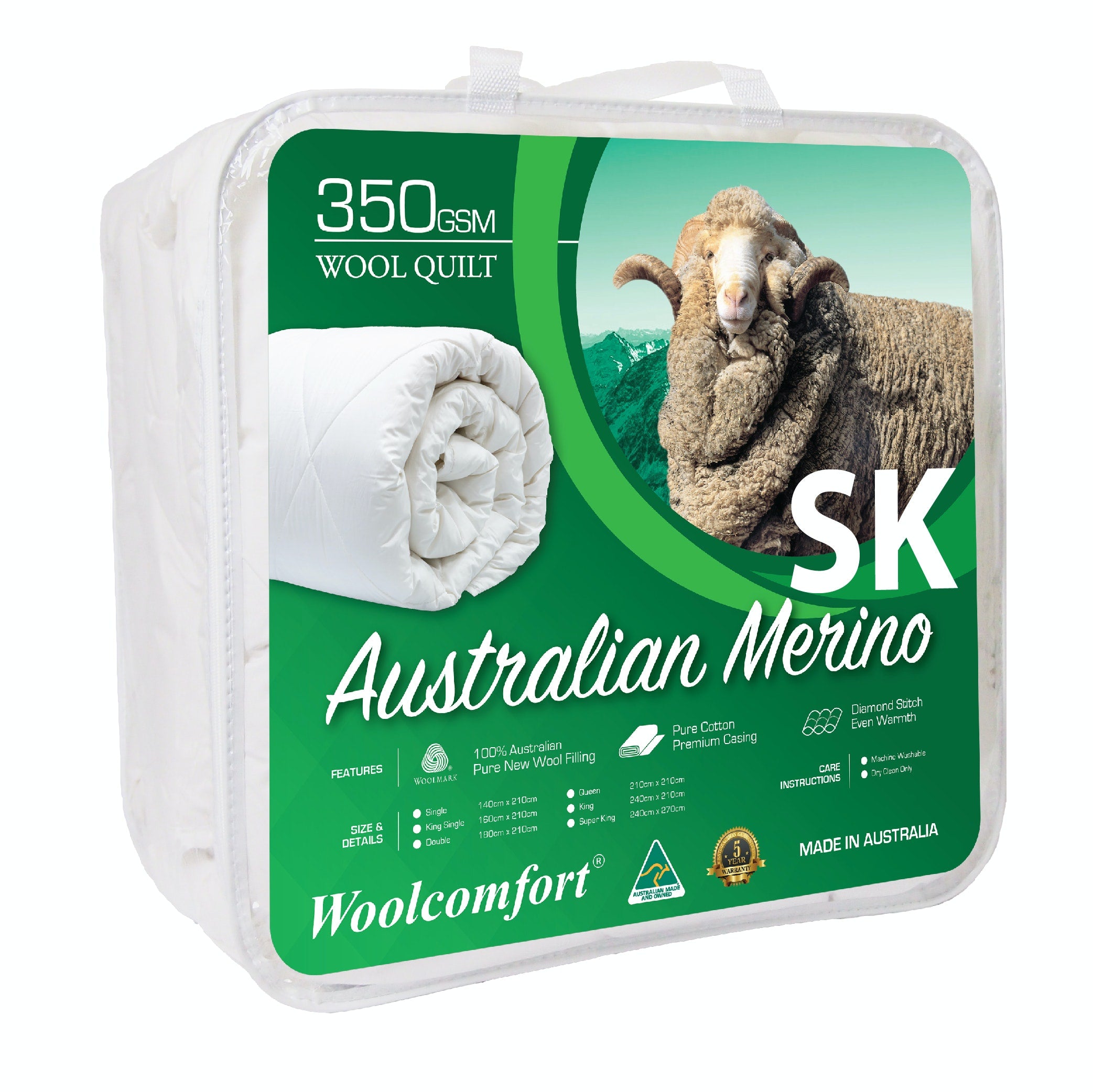 Aus Made Merino Wool Quilt 350GSM – Super King