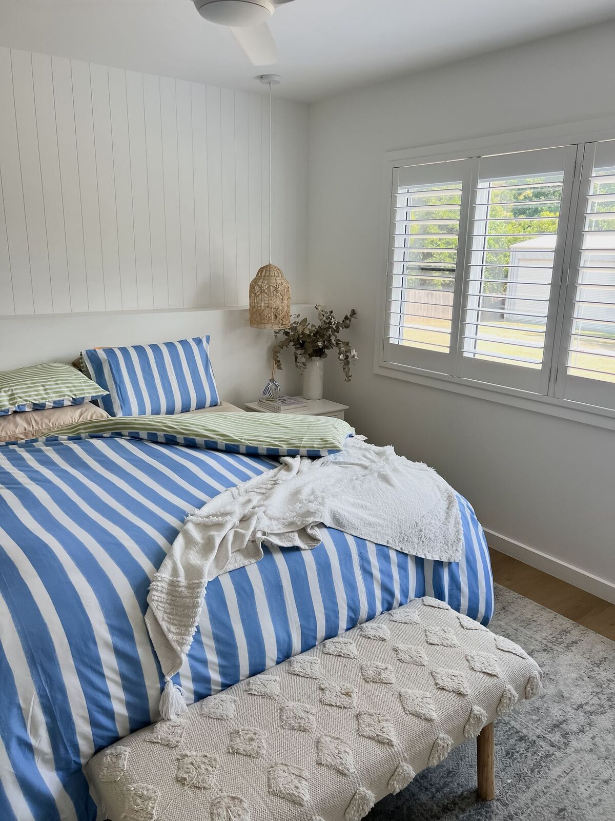 Linden Cotton Quilt Cover Set – Blue Green White Stripe – Double