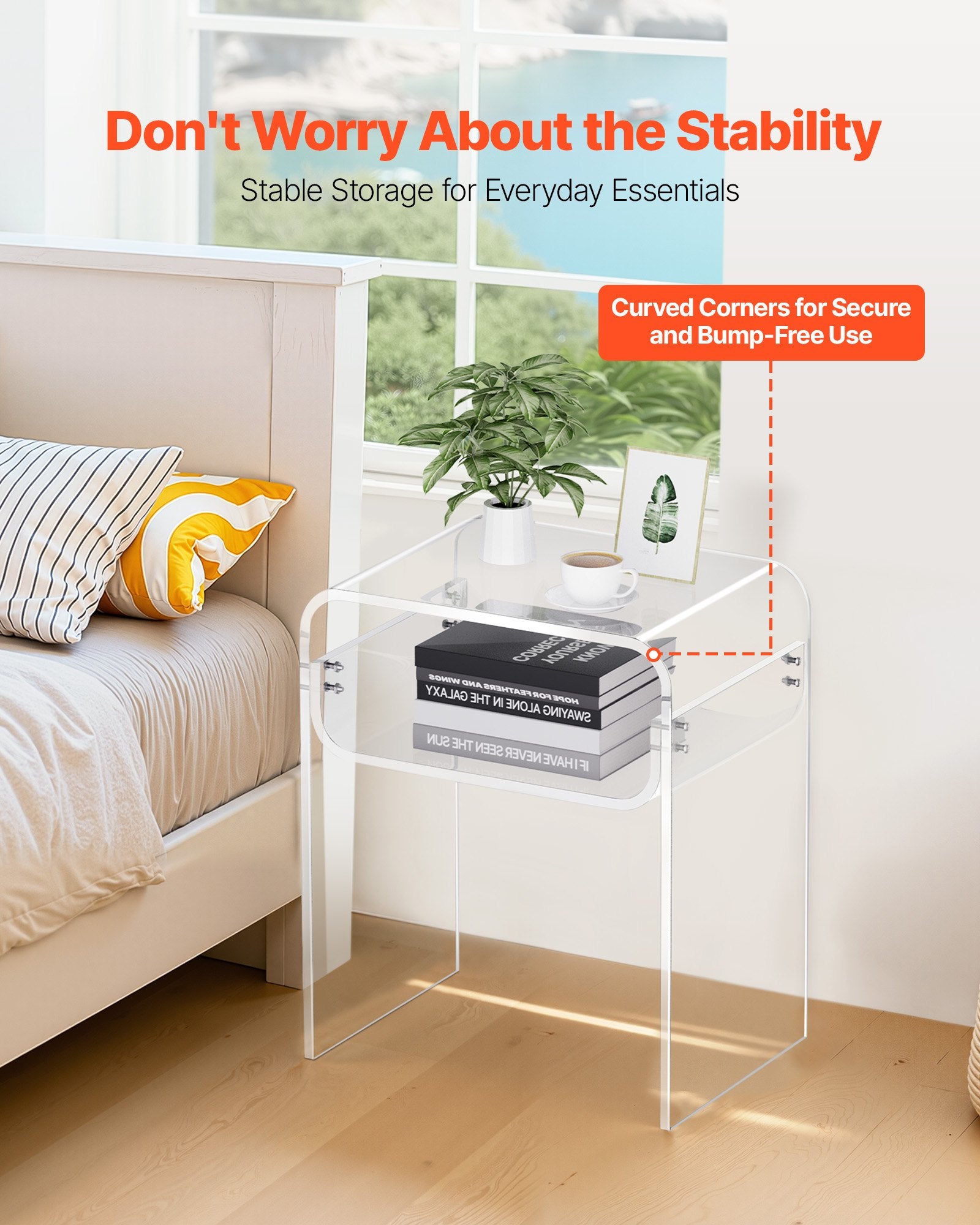 Luna Acrylic Side Table – 2 Tier Transparent Bedside Table