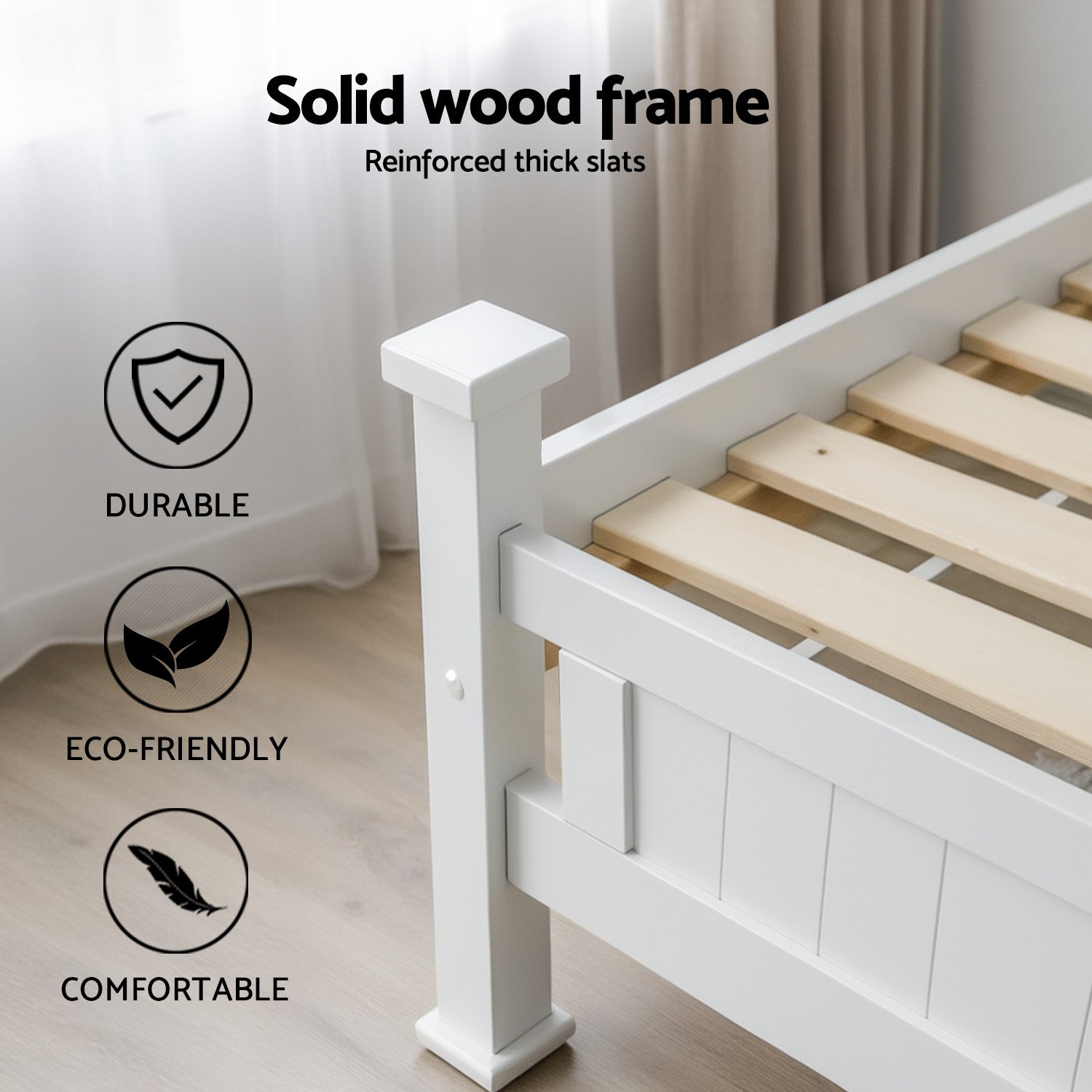 Haven Bed Frame & Bedside Table Set – White – King Single