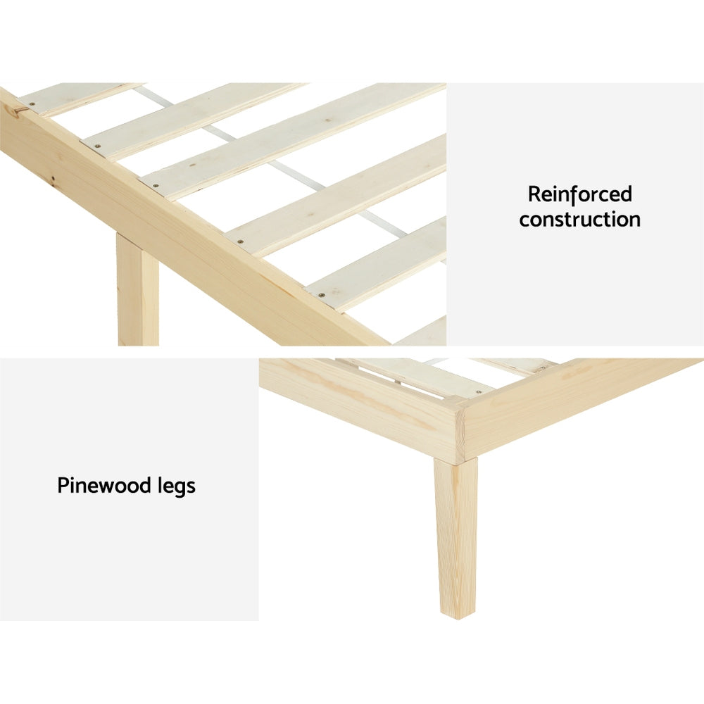 Bruno Wooden Timber Double Bed Frame – Pine – Double