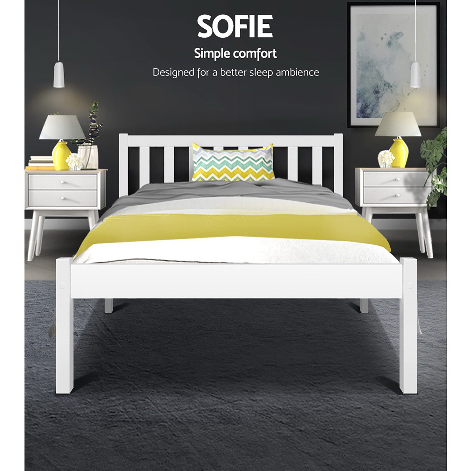 Volos Solid Wood Bed Frame – White – King Single