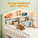 Arlo Montessori Bed Frame with Storage, LED & USB Ports – White – Single