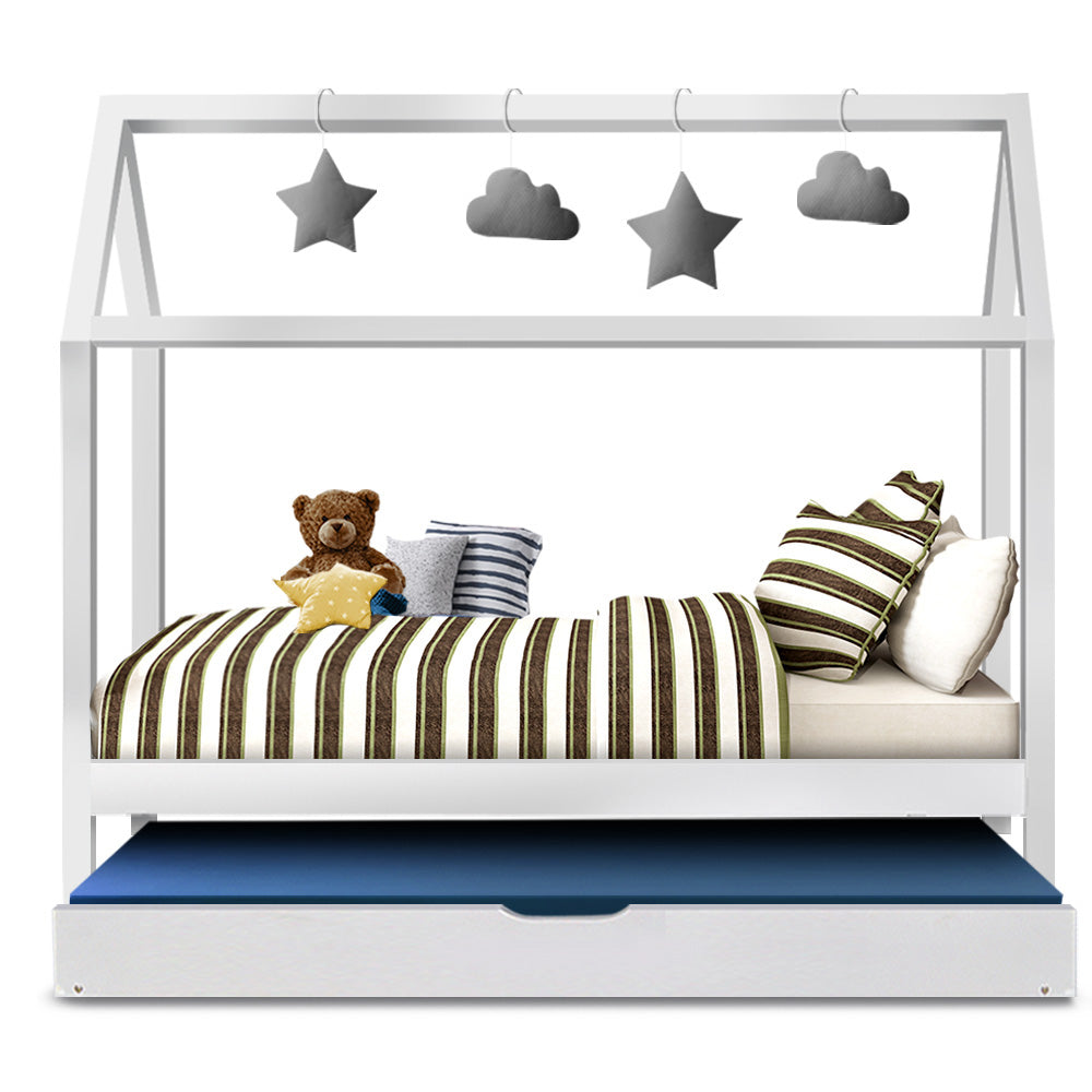 Holden Wooden Trundle Bed Frame – White – Single