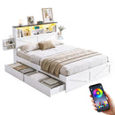 Linden Bed Frame with Storage, LED & Charging Station – White – Queen