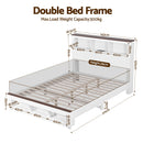 Linden Bed Frame with Storage, LED & Charging Station – White – Double