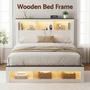 Nova Wooden Bed Frame with Storage, LED & Charging Station – White – Double